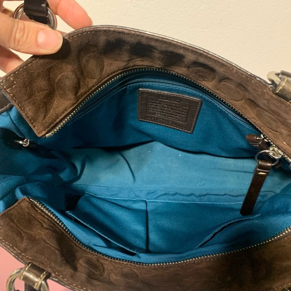 COACH Chocolate Signature Shoulder Bag Suede Logo Y2K F14000 - Picture 10 of 13